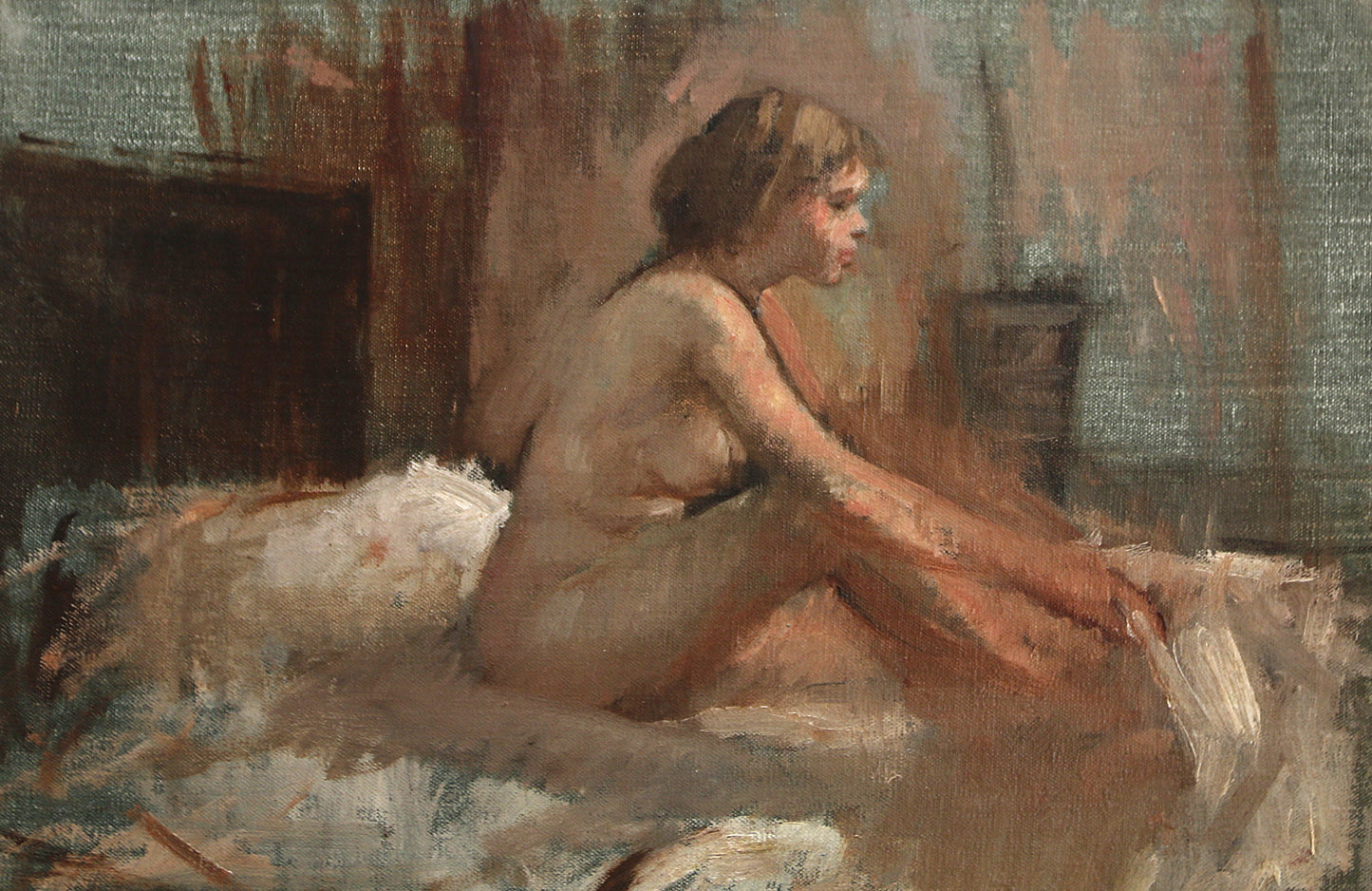 Bernard Dunstan RA PPRWA (1920-2017) - Female Nude on Bed | Oil on Canvas