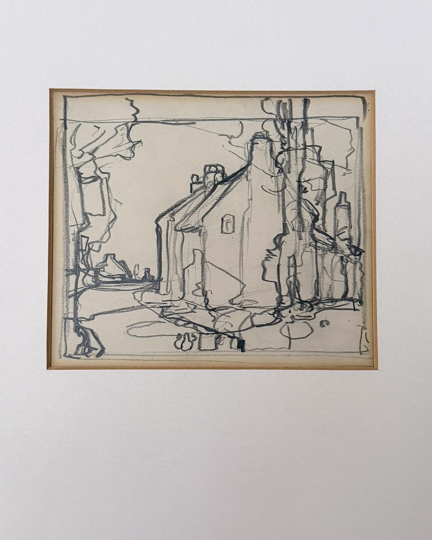 Calver Cottages, Derbyshire by Stanley Royle, drawing in pencil