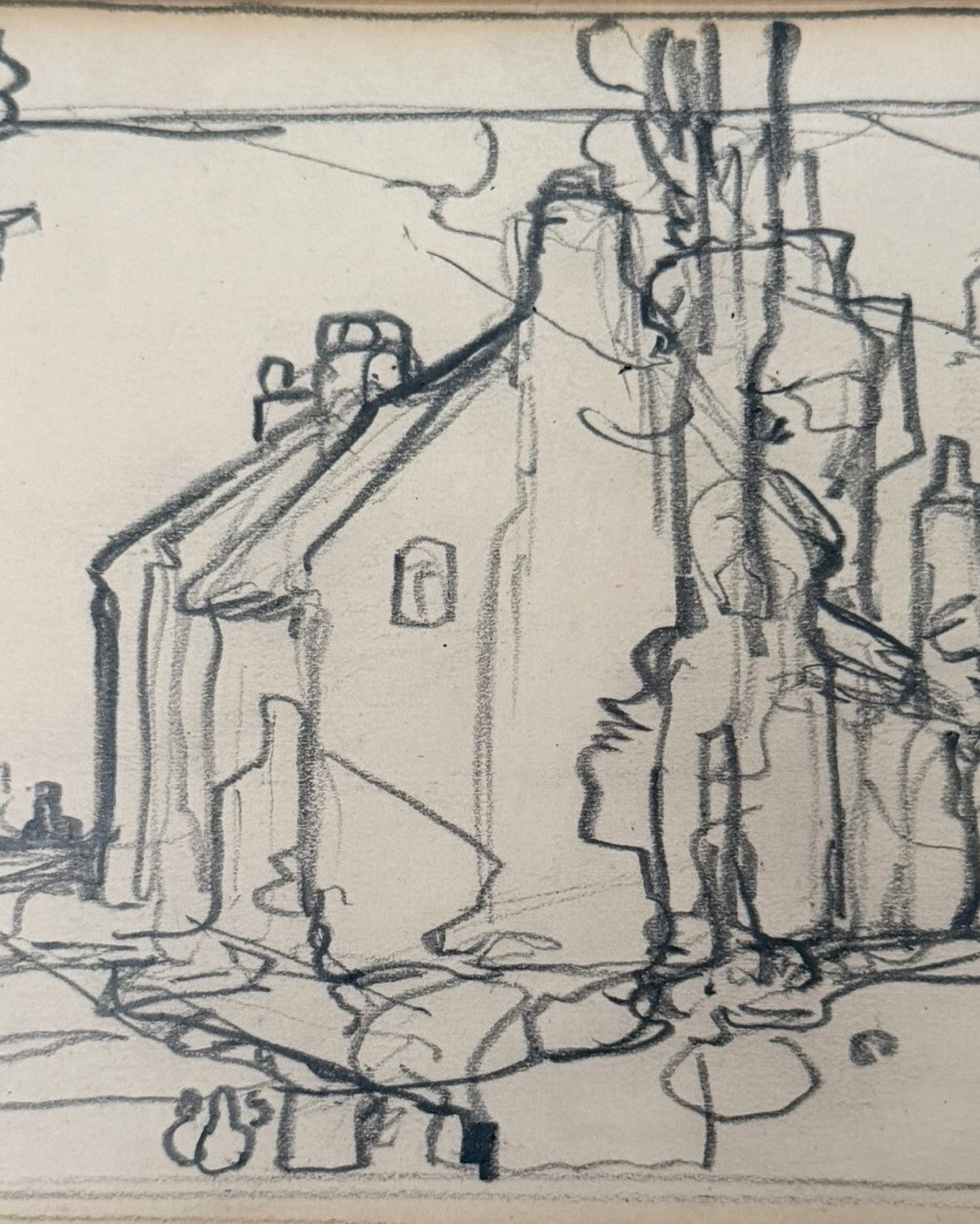 Calver Cottages, Derbyshire by Stanley Royle, drawing in pencil