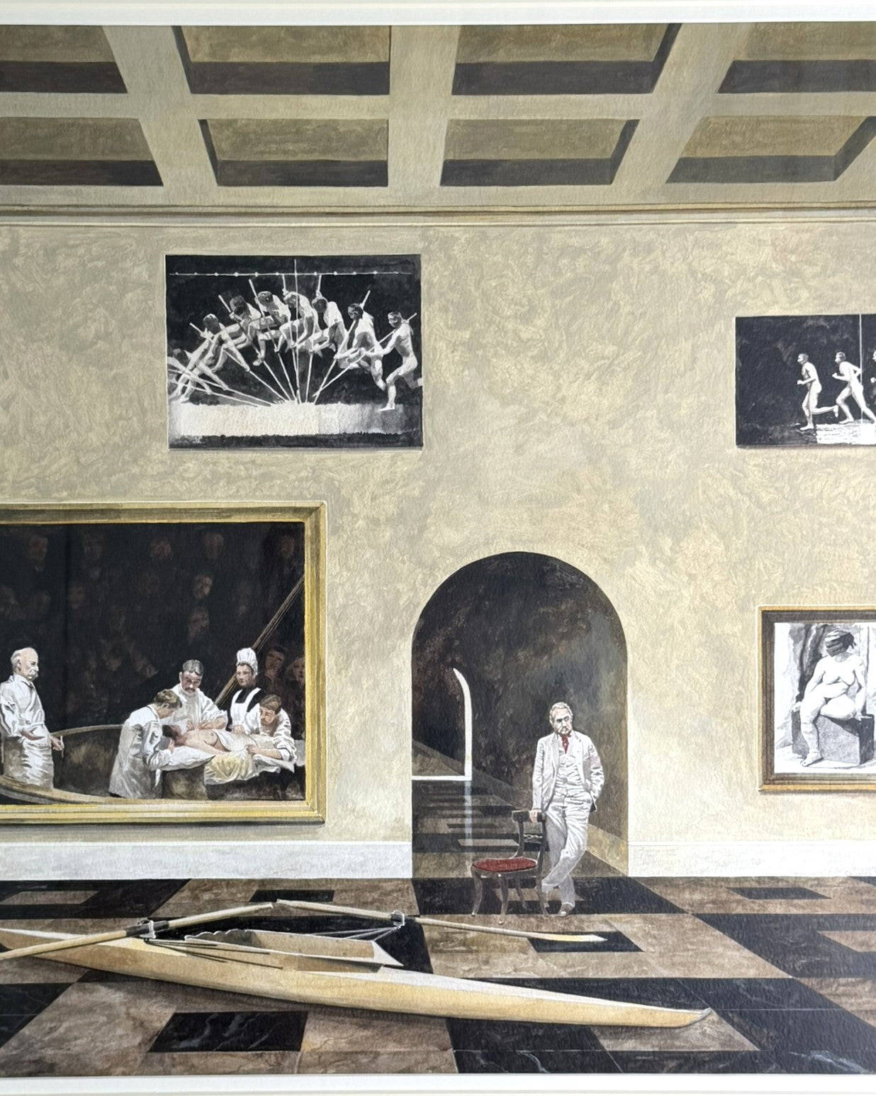 Charles Oakley (1925-2008) - Interior with Muybridge and Eakins Panels, 1998