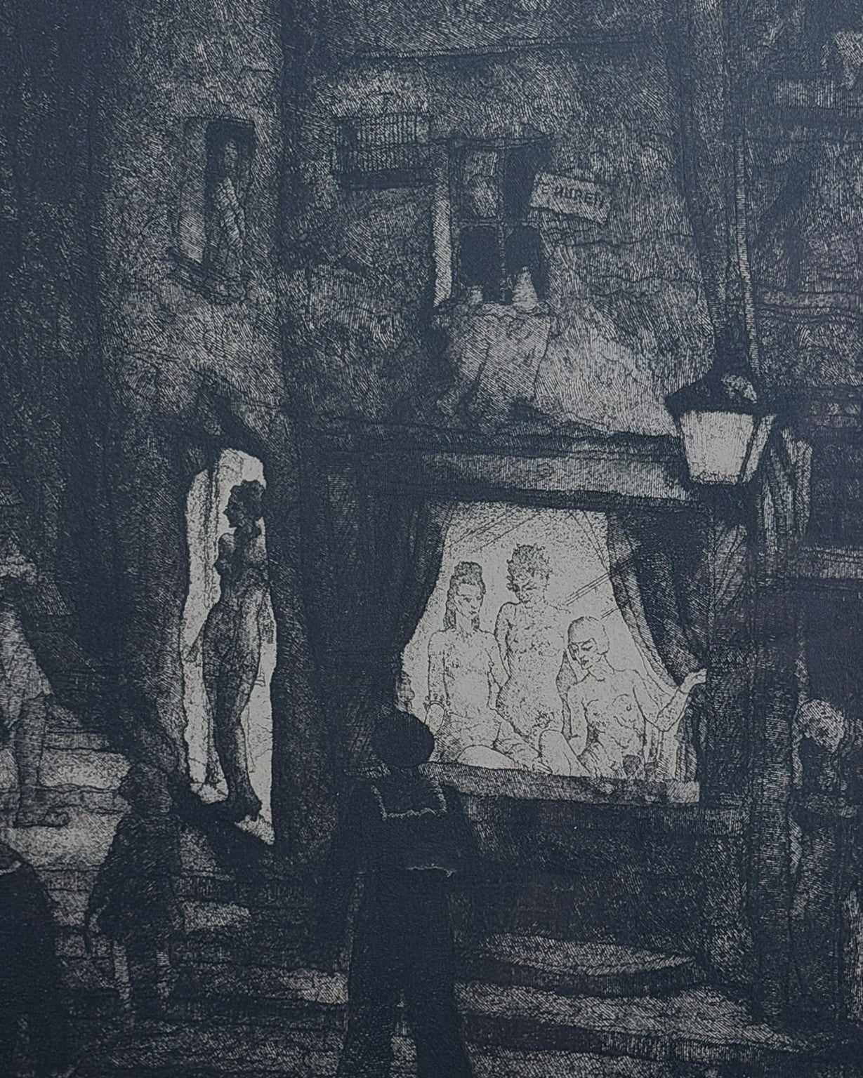 Large etching with aquatint of Anderlecht at night by Michel De Goeye (1900-1958) c 1930