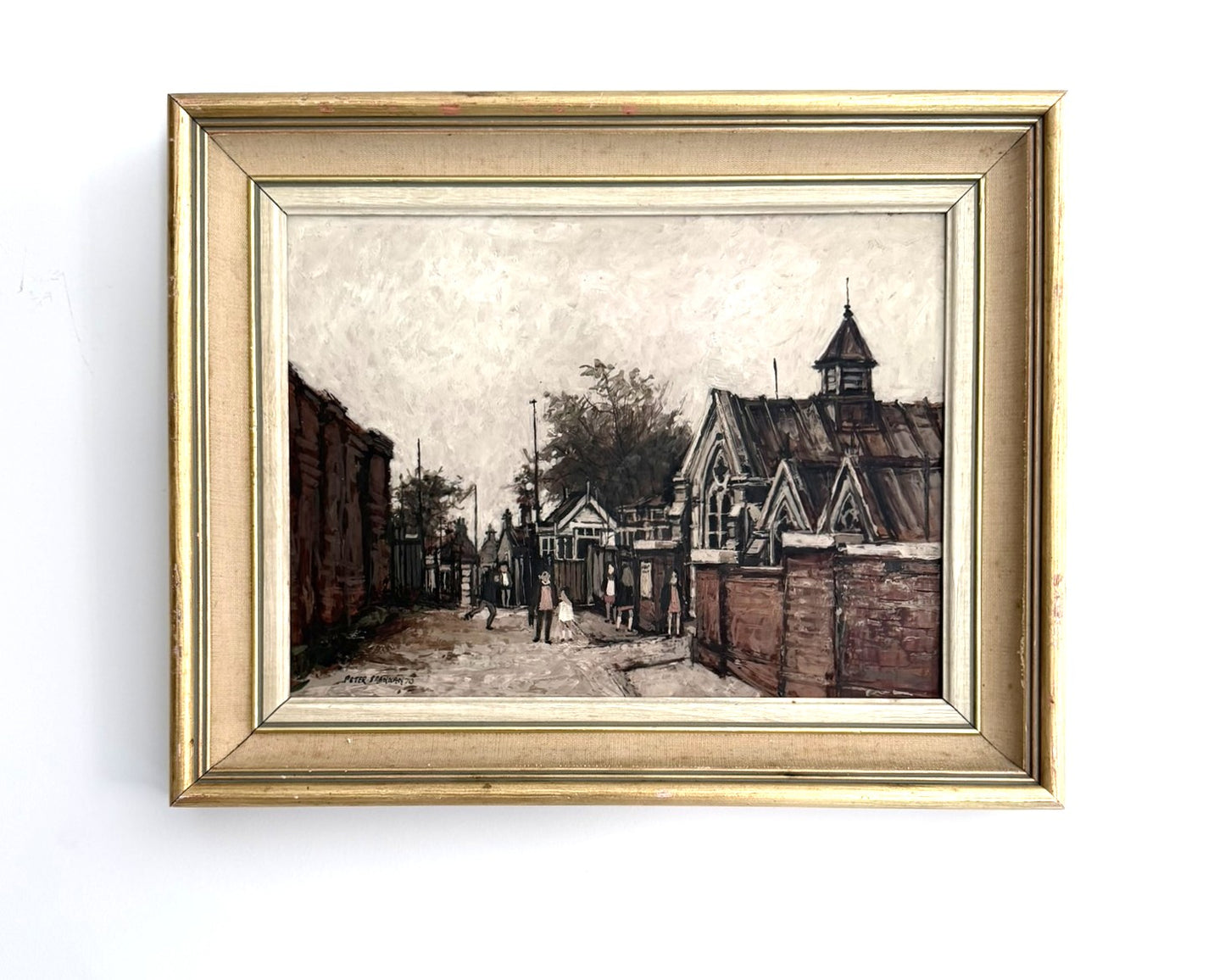 Peter Brannan, Village school, 1970, oil on board painting