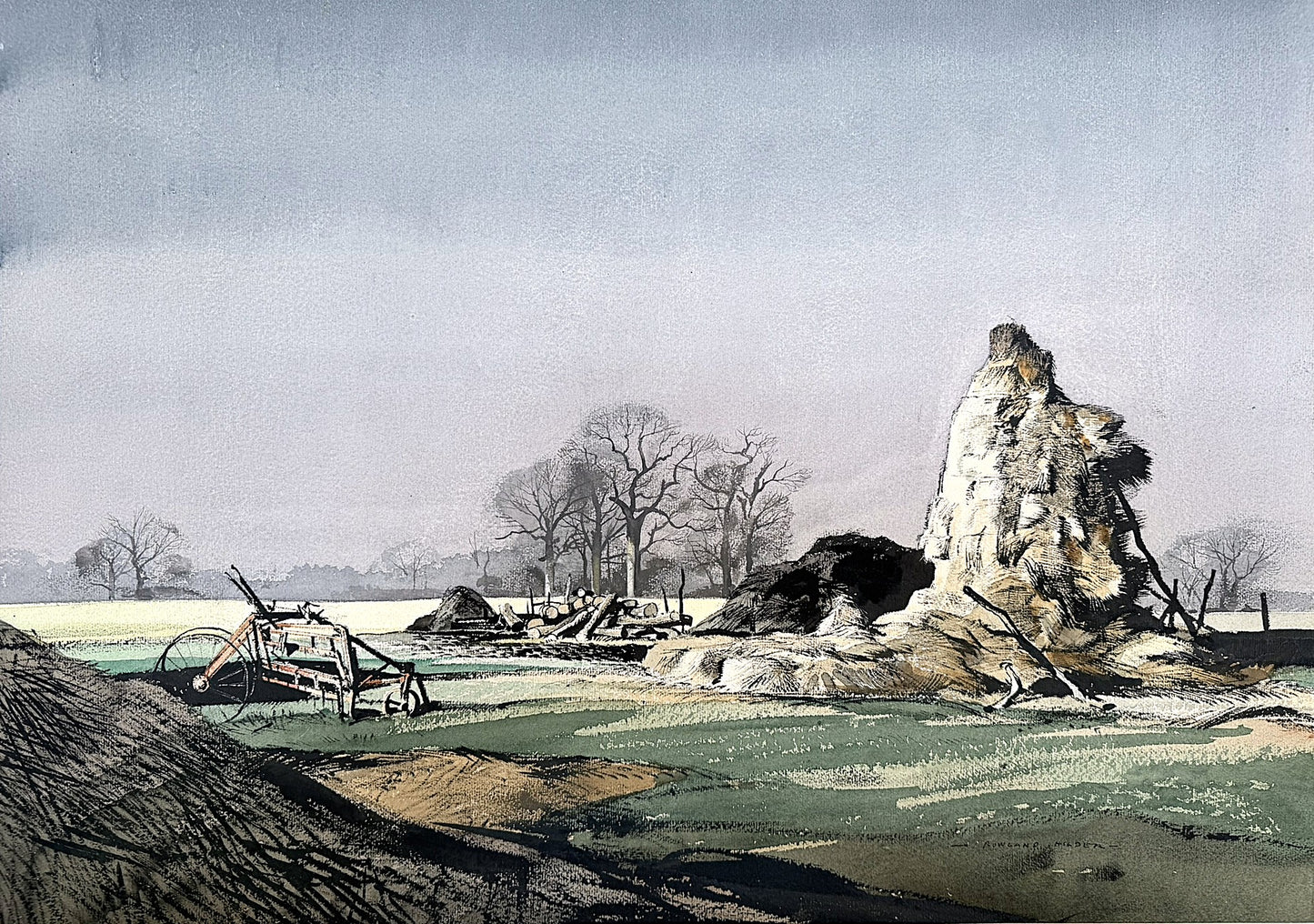 Rowland Hilder OBE (1905-1993)  Landscape with Haystack  Watercolour and ink