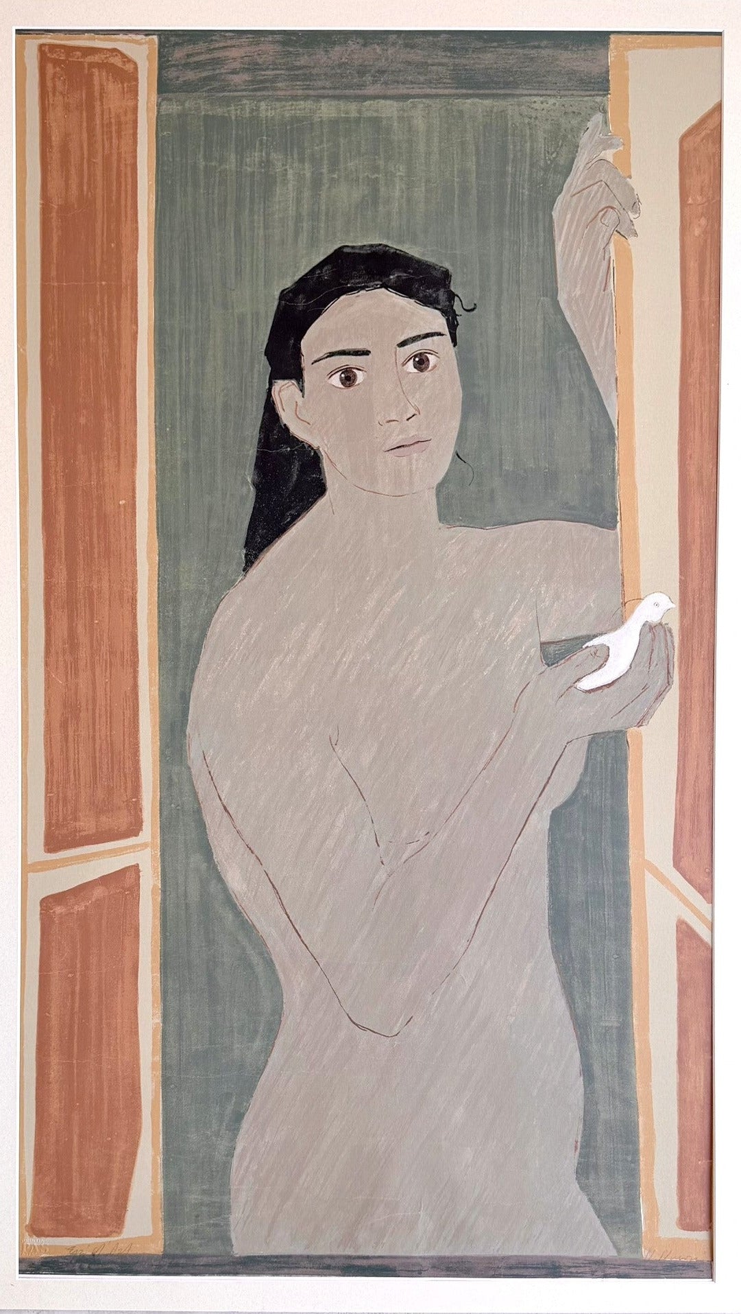 Nikos Nikolaou (1909-1986)  Women with dove, c.1980  Large Silkscreen Print