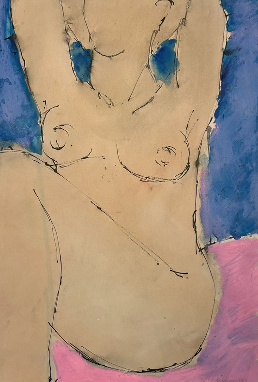 Modern Mixed Media Work by John Emanuel (1930–2024) Reclining Nude