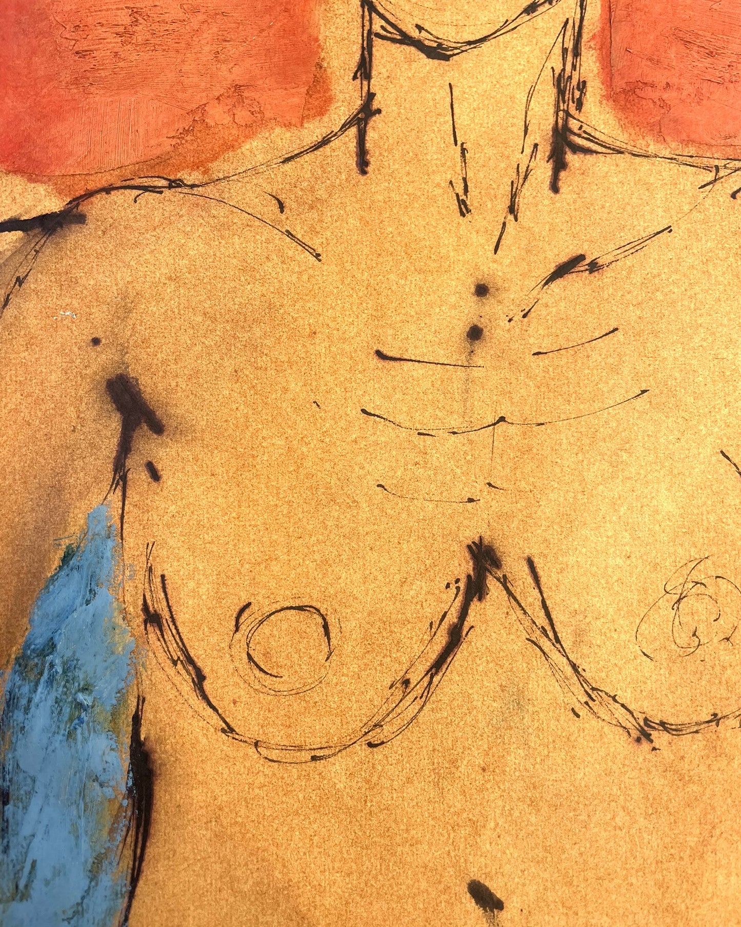 Modern Mixed Media Work by John Emanuel (1930–2024) Seated Nude